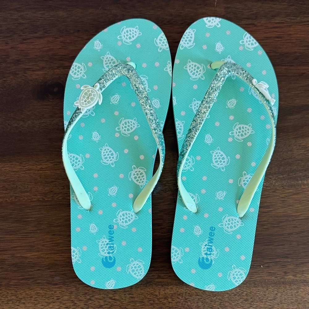 Kids Turquoise Flip Flops with Glitter Straps